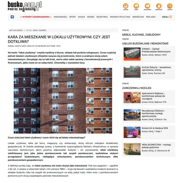 Kara za mieszkanie w lokalu