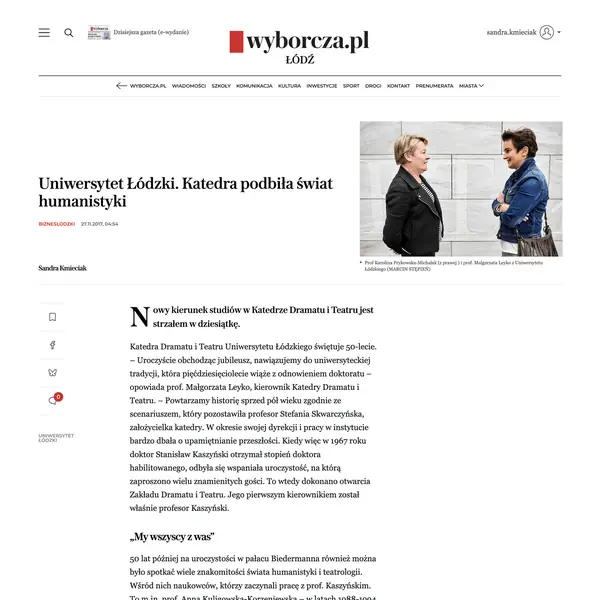 Katedra podbila swiat humanistyki