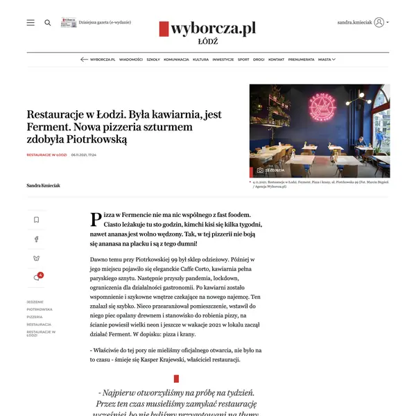 Restauracje w lodzi byla kawiarnia jest ferment nowa pizzeri
