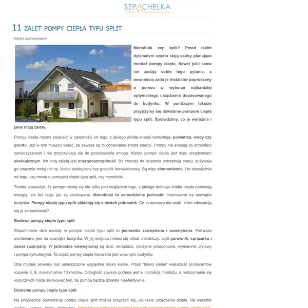 11 zalet pompy ciepła split