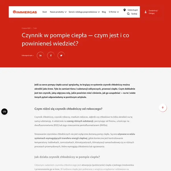 Czynnik w pompie ciepła